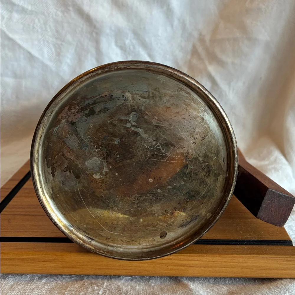 Silver-plated Coffee or Tea Pot + Teak Cheese Board hammered texture wood handle